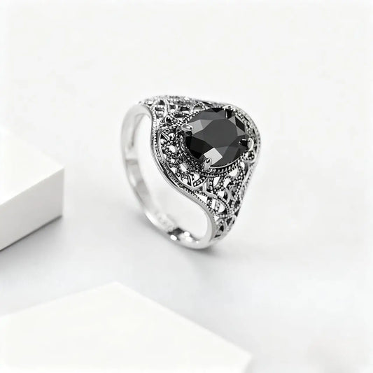 S925 Silver Ring Vintage Engraved Ladies Fashion Accessory for Parties Festivals Daily Wear Gift for Friendship Love Family