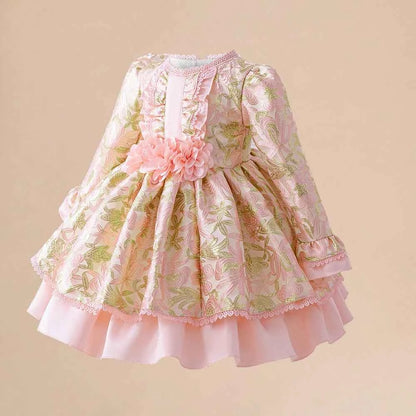 Toddler Girls Floral Lolita Party Dresses Kids Pink Fancy Birthday Gown Baby Carnival Pageant Fashion Dress Children Costumes