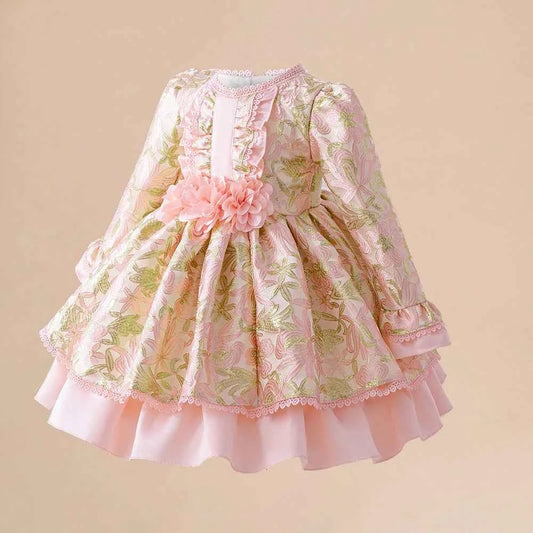Toddler Girls Floral Lolita Party Dresses Kids Pink Fancy Birthday Gown Baby Carnival Pageant Fashion Dress Children Costumes