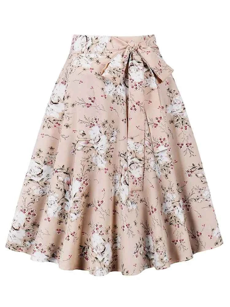 Women's High Waist Pleated Midi Skirts Female Summer Plaid Vintage Casual A-line Loose Skirt With Belt Pocket