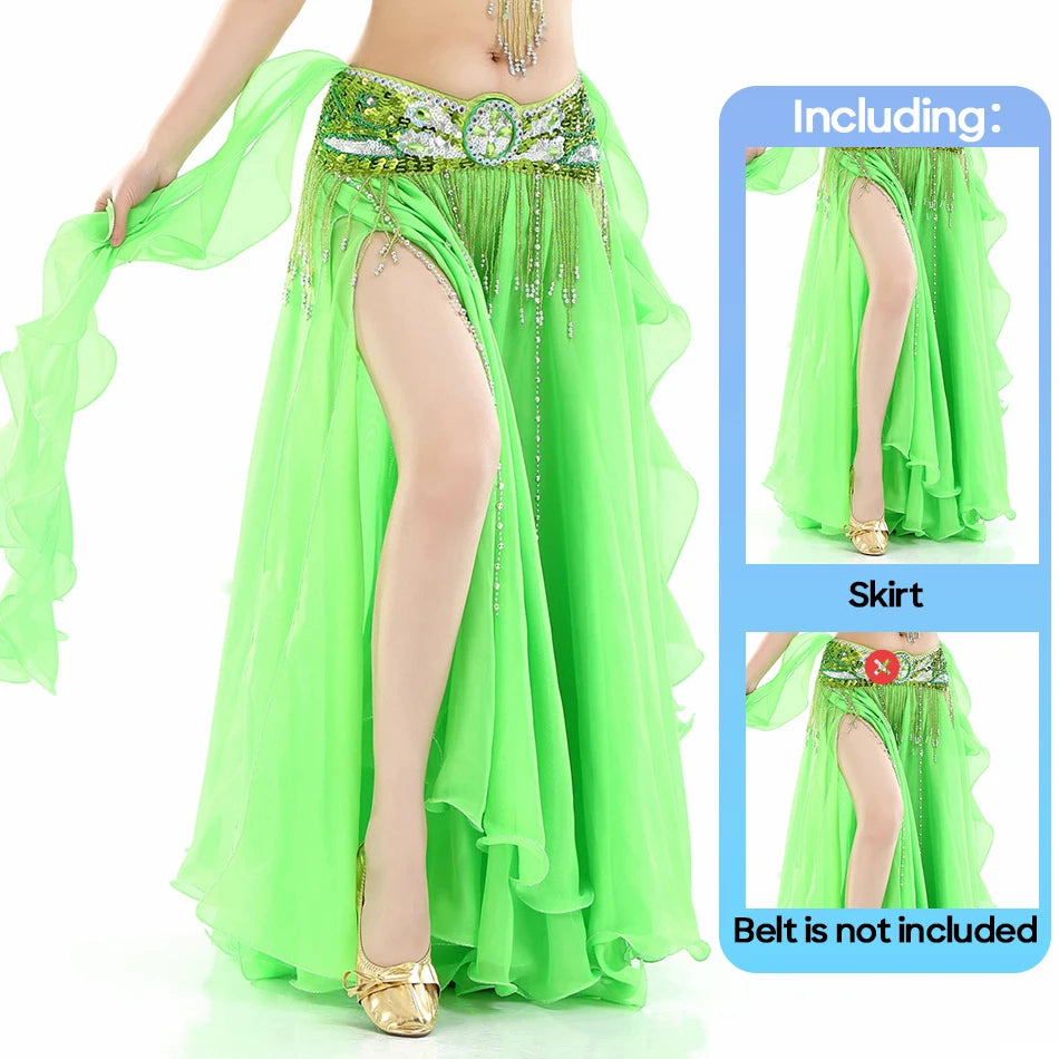 Belly Dance Skirt Chiffon Skirts Double Slit Ear Gauze Skirt High Slit Skirt For Adult Women Performance Practice Clothings - AMULET RING STORE