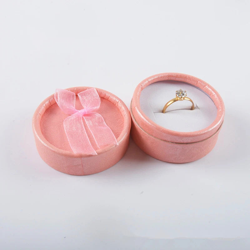 Small Bowknot Round Ring Box Jewelry Display Case Jewelry Storage Organizer Gift Packaging Box 5.5*3.5cm - AMULET RING STORE