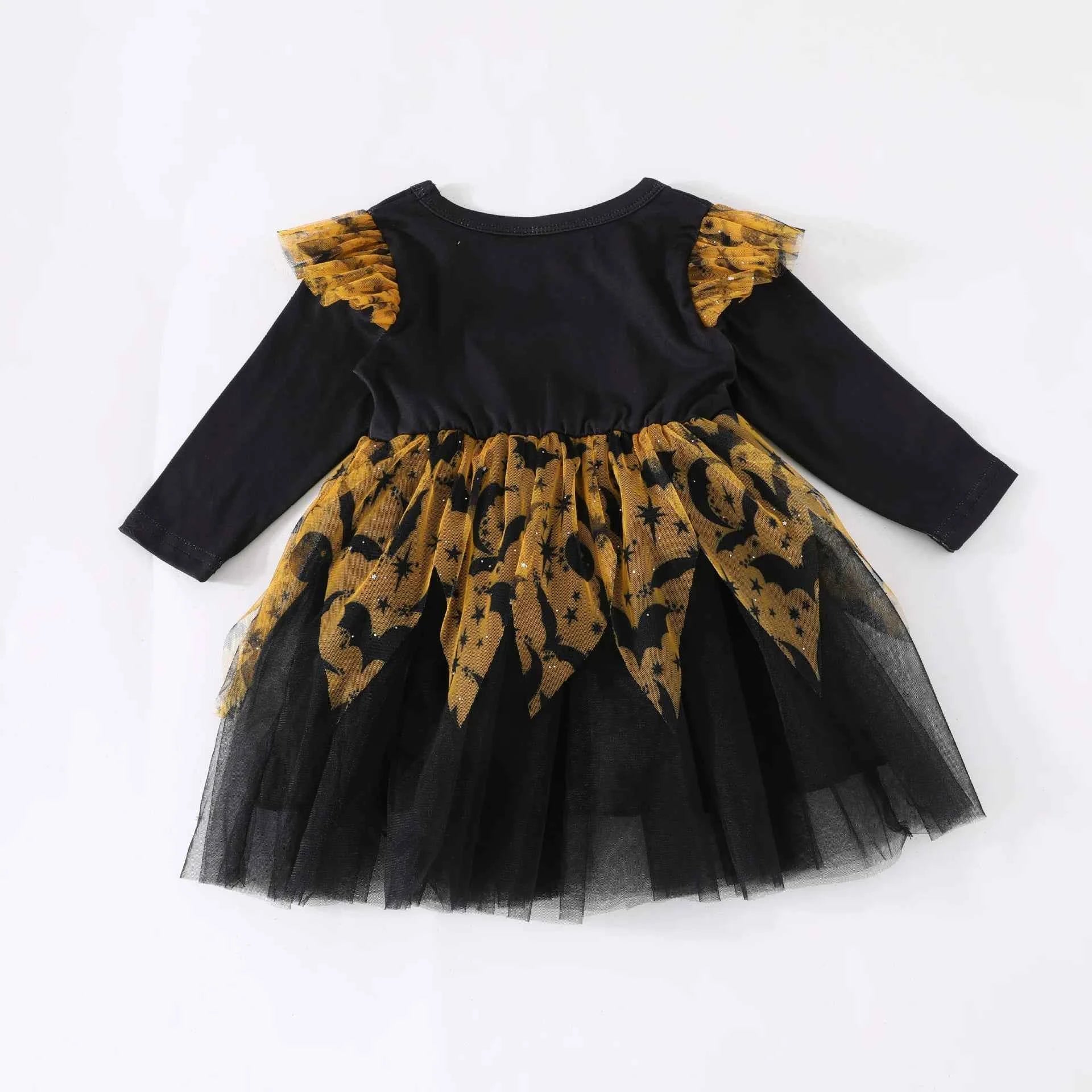 New Baby Girls Cute Cartoon Halloween Dress Long Sleeves Spliced Mesh Yarn Irregular Dress  Autumn Princess Party Tutu Dresses