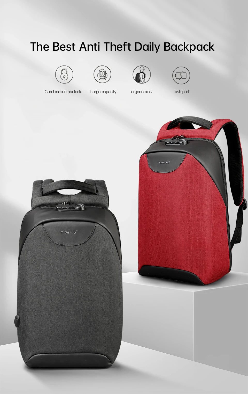 Tigernu Anti Theft Backpacks For Men For Women No Key TSA Lock Backpack 15.6inch Laptop Backpack Schoolbag For Teenager Knapsack - AMULET RING STORE