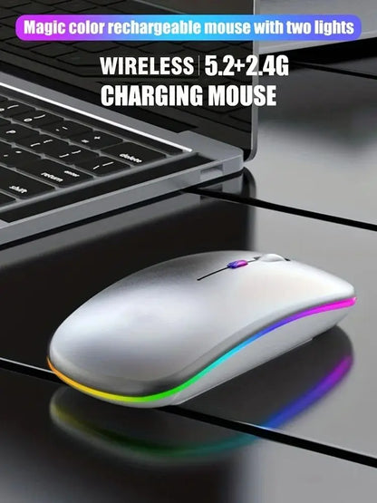 Wireless Mouse Bluetooth and 2.4GHz Dual Modes Rechargeable RGB Ergonomic Silent Click for PC iPad Laptop Cell Phone TV - AMULET RING STORE