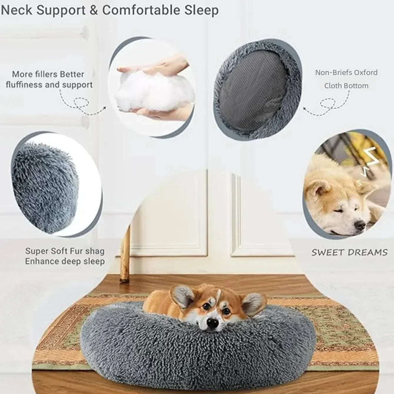 Round Cat Beds House Soft Long Plush Best Pet Dog Bed For Dogs Basket Pet Products Cushion Cat Bed Cat Mat Animals Sleeping Sofa - AMULET RING STORE