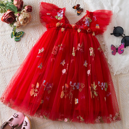 Delicate Party Prom Evening Dress Colorful Flower Embroidery Dresses Fashion Butterfly Princess Dress Birthday Princess Clothes