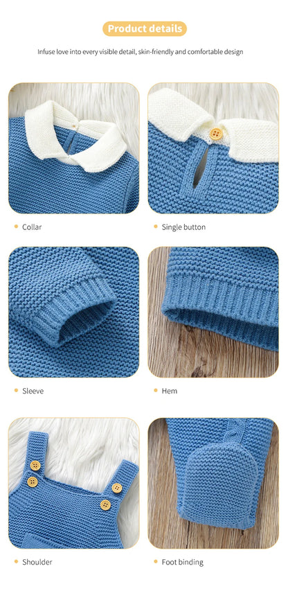 Autumn Baby Clothes Sets Knit Infant Boy Girl Sweater Long Sleeve+Romper Sleeveless Newborn Kid Pullover+Jumpsuit Foot Wrap 0-9M - AMULET RING STORE