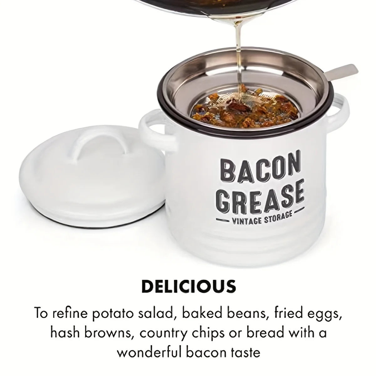 1pc Large Capacity Enamel Oil Pot with Lid - Rust-Resistant Grease Container for Home Kitchen Use Cooking Oil Storage Canister - AMULET RING STORE