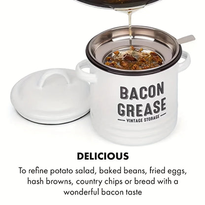 1pc Large Capacity Enamel Oil Pot with Lid - Rust-Resistant Grease Container for Home Kitchen Use Cooking Oil Storage Canister - AMULET RING STORE