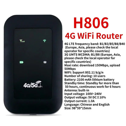 4G/5G Mobile WIFI Router 150Mbps 4G LTE Wireless Router With Sim Card Slot Portable Pocket MiFi Modem Car Mobile Wifi Hotspot - AMULET RING STORE