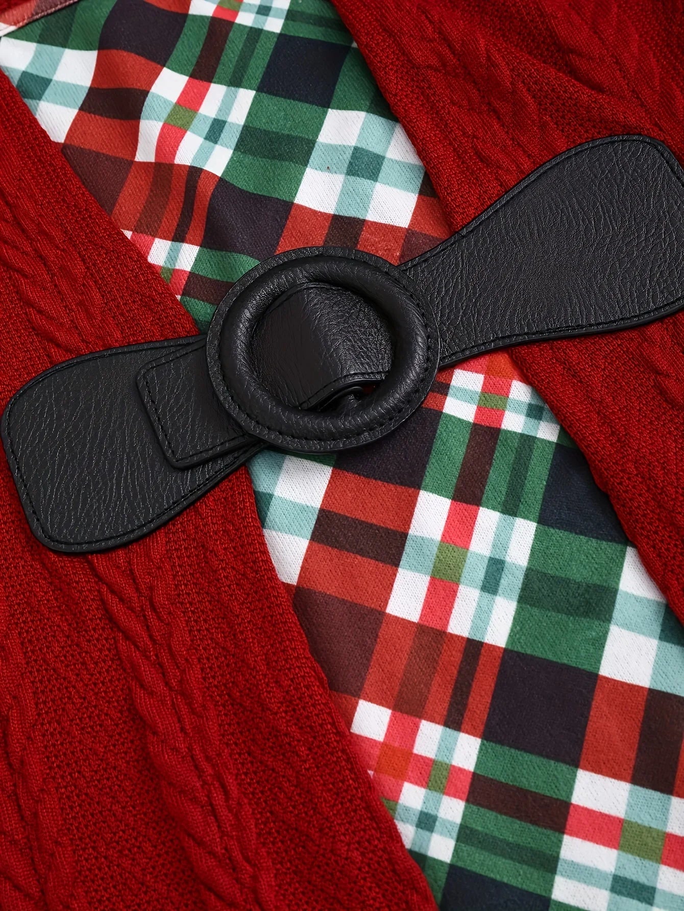 European and American fashion plus-size women's elegant temperament stitching buckle plaid printing knitted plus-size dress wome