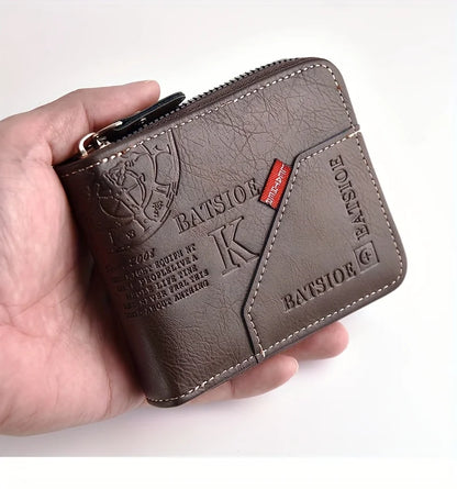 Men's Wallet Made of PU Wax Oil Skin Purse for Men Coin Purse Short Male Card Holder Wallets Zipper Around Money Coin Purse - AMULET RING STORE