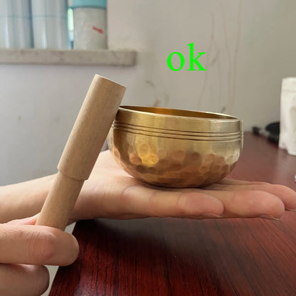Tibetan Handmade Brass Singing Bowl, Yoga Meditation Bowl for Sound Healing Stress Relief, Buddha Mindfulness Bowl Instrument - AMULET RING STORE