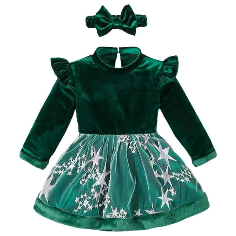 Toddler Girls Winter Outfit Cute Reindeer Print Long Sleeve Dress with Matching Headband and Leggings Set for Christmas