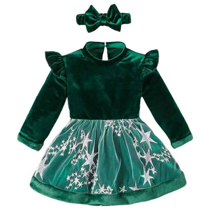 Toddler Girls Winter Outfit Cute Reindeer Print Long Sleeve Dress with Matching Headband and Leggings Set for Christmas