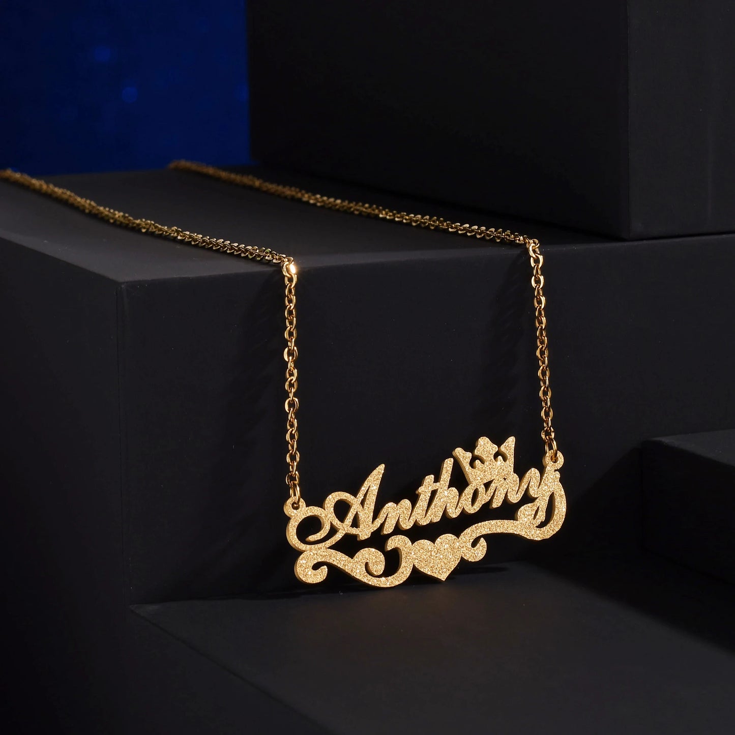 Atoztide Trendy Custom Frosted Name Letter Necklace Stainless Steel Personalized Crown Zircon Pendant for Women Jewelry Gift