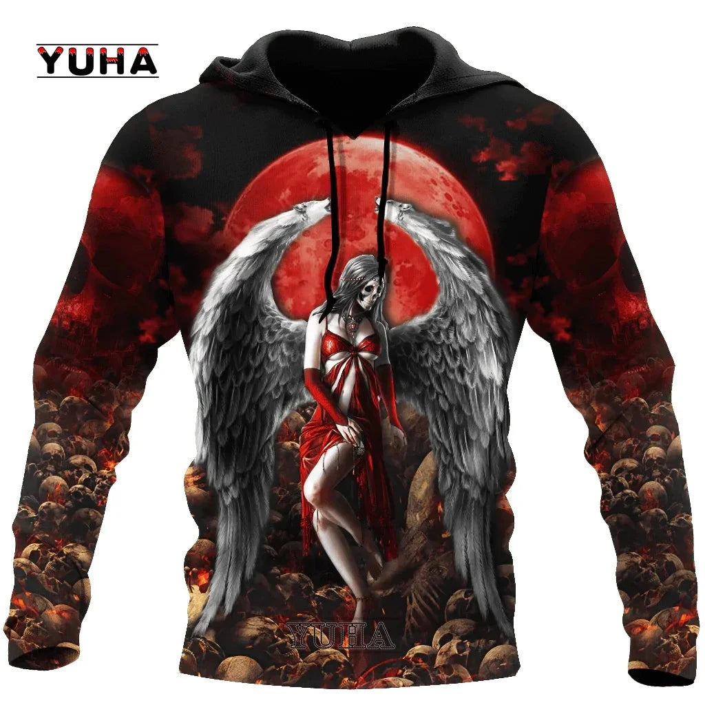 Dark Red Skull Tattoo 3D All Over Printed Men's Hoodie & Sweatshirt Spring and Autumn Unisex Hoodies Casual Sportswear - AMULET RING STORE