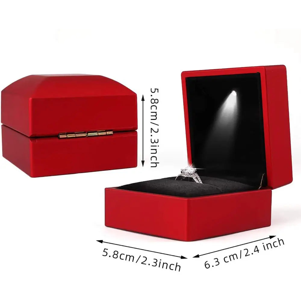 New in LED Light Jewelry Box Ring Earrings Earnail Pendant Organizer Imitation Leather Velvet Decorative Gold Frame Storage Box - AMULET RING STORE