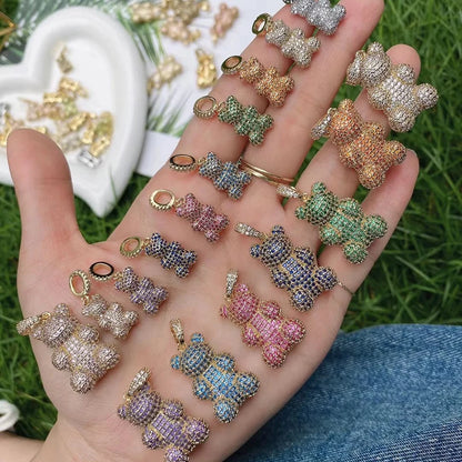 Luxury Fine Inlaid Rainbow Cubic Zirconia Charm Pendant,Cute Bear Jewelry Necklace Bracelet Making Wholesale Supplies M85 - AMULET RING STORE