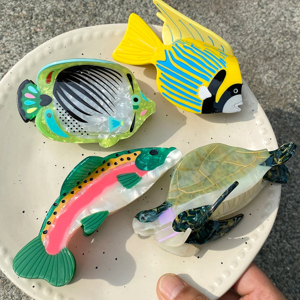 Creative Funny Acetate Tortoise Sturgeon Fish Shark Hairpin Oversize Marine Animal Barrettes Thick Hair Clip Claw Accessories - AMULET RING STORE