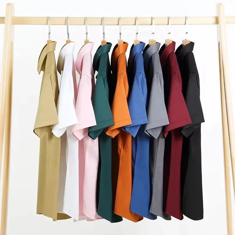 New Anti-Wrinkle Men Shirts Short Sleeves Dress Shirts For Men Slim Fit Camisa Social Business Blouse White Office Shirt S-4XL