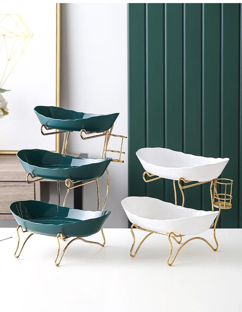 2/3 Layer Table Plates Dinnerware Wooden Kitchen Fruit Bowl with Floors Partitioned Dish Candy Cake Trays Fruit Plate Salad Bowl - AMULET RING STORE