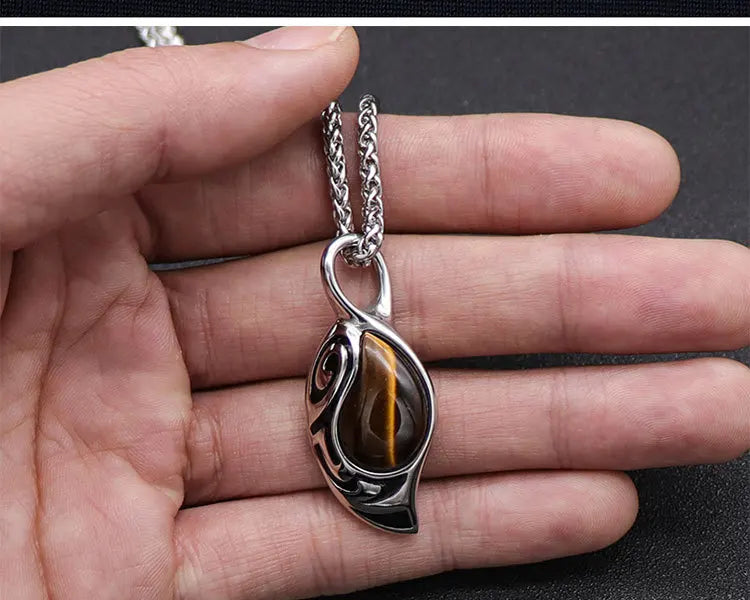 New Retro Silver Necklace for Men Natural Tiger Eye Stone Punk Style Unique Design Men's Long Chain Pendant Party Christmas Gift