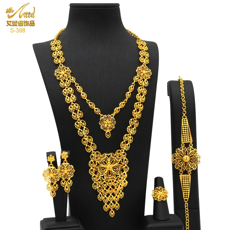 ANIID New Indian 24K Gold Color Long Necklace Set Nigerian Party Bridal Wedding Ethiopian Luxury Dubai Jewelry Wholesale Gifts