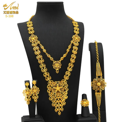 ANIID New Indian 24K Gold Color Long Necklace Set Nigerian Party Bridal Wedding Ethiopian Luxury Dubai Jewelry Wholesale Gifts