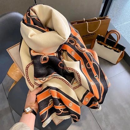 Luxury Scarf Women Winter Cashmere Shawls Wraps Thick Warm Lady Travel Stole Bufanda Hijab Fashion Print 2023