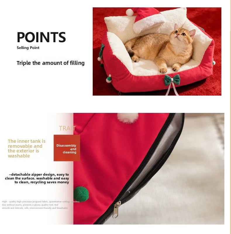 Winter Warm Cat Bed Large Size Removable Washable All Season Pet Sofa Christmas Cat House for Pets