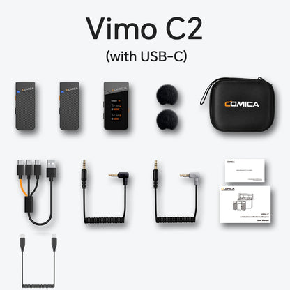 COMICA Vimo C 2.4G Mini Wireless Lapel Microphone with Charging Case, for Smartphone Camera Podcast Interview YouTube Facebook