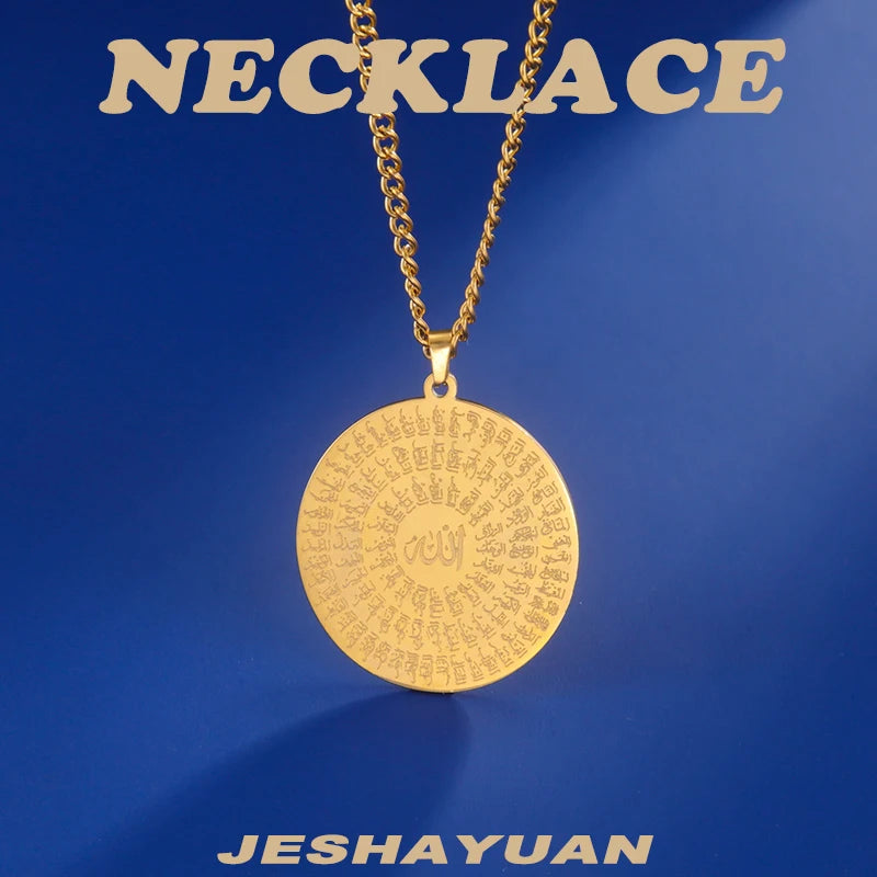 Jeshayuan Allah Name Pendant Necklace For Men Arabian Calligraphy Stainless Steel Religious Amulet Lucky Jewelry Gift - AMULET RING STORE