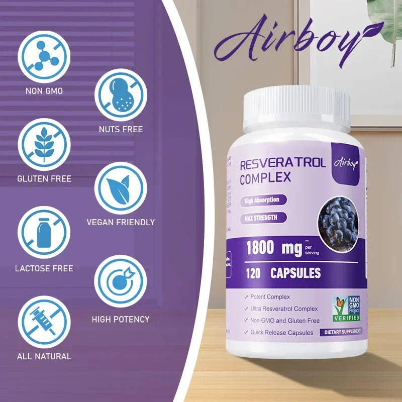 Resveratrol Complex - Support Circulatory Health, Healthy Aging, Antioxidants, Cardiovascular Health, Promotes Smooth Skin - AMULET RING STORE