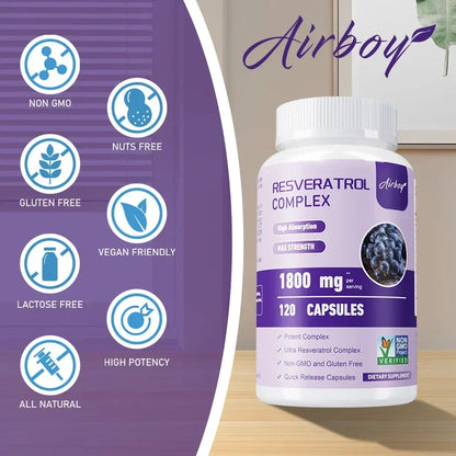 Resveratrol Complex - Support Circulatory Health, Healthy Aging, Antioxidants, Cardiovascular Health, Promotes Smooth Skin - AMULET RING STORE