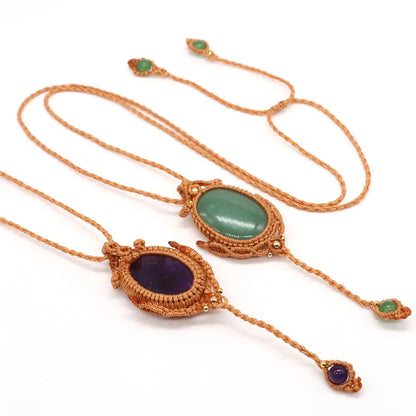 Natural Stones Tear Water Drop Pendant Crystals Healing Handmade Thread Rope Wrap Braided Macrame Chain Necklace Jewelry Gifts - AMULET RING STORE