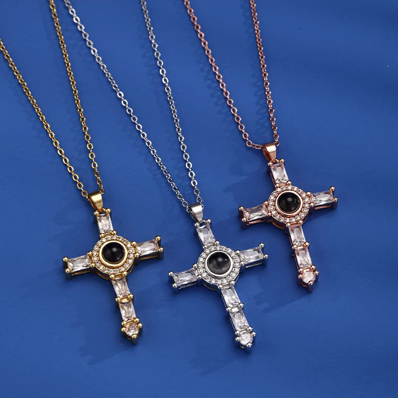 Fashion Projection Necklace Jewelry Personalized Photo Custom Cross Pendant Suitable For Male And Female Couples To Give Gifts - AMULET RING STORE