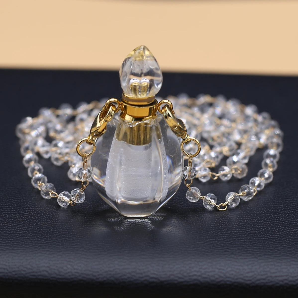 Natural Clear Quartz Stone Essential Oil Diffuser Pendant Stone Bead Chain Perfume Bottle Pendant Necklace Women Jewelry Party - AMULET RING STORE