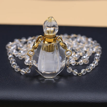 Natural Clear Quartz Stone Essential Oil Diffuser Pendant Stone Bead Chain Perfume Bottle Pendant Necklace Women Jewelry Party - AMULET RING STORE