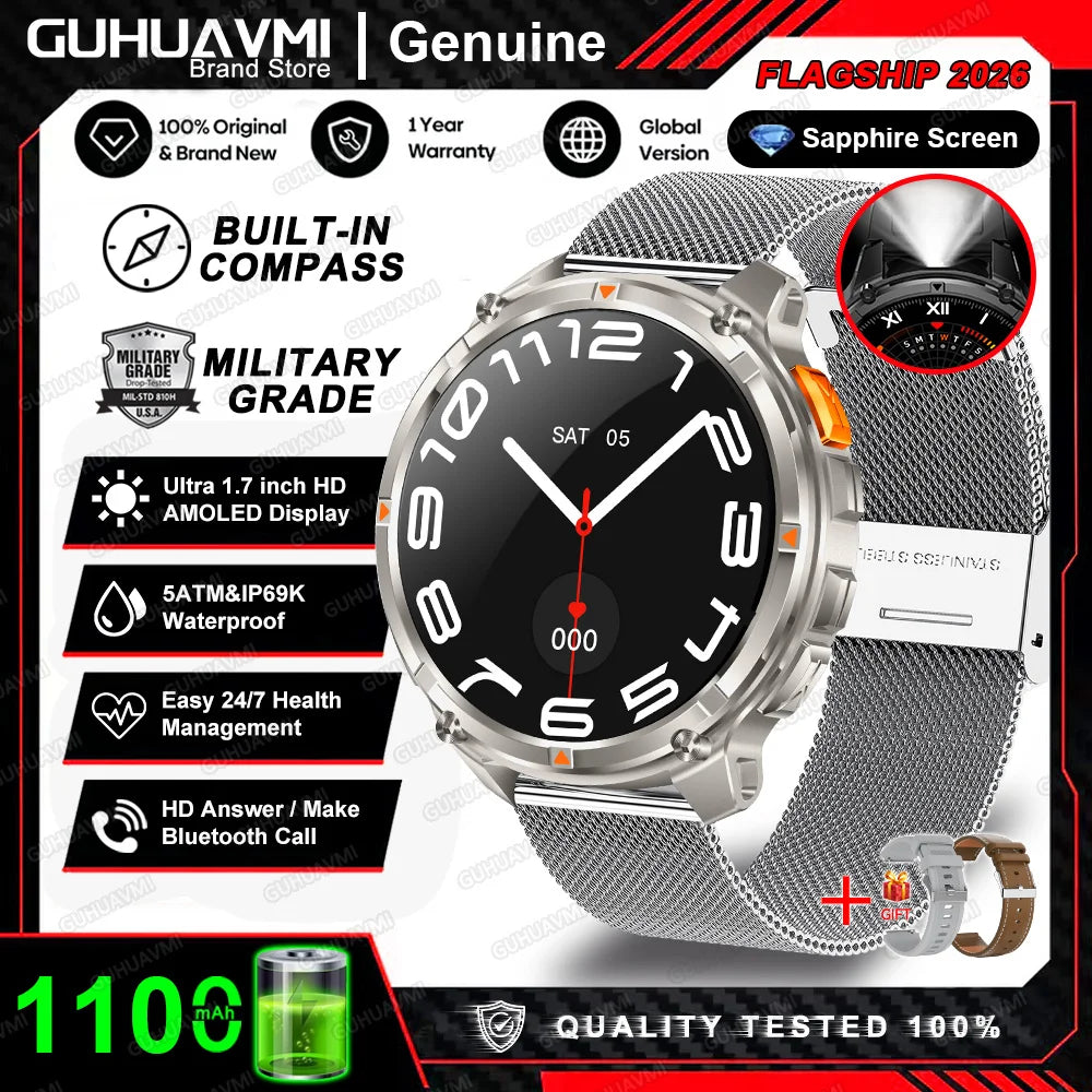 New Military T-Rex3 Ultra 1100mAh Battery Smart Watch 5 ATM Waterproof 1.7"AOD Compass GPS Sports tracker Outdoors Smartwatches