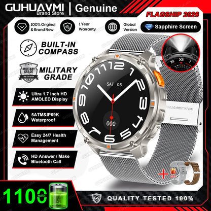 New Military T-Rex3 Ultra 1100mAh Battery Smart Watch 5 ATM Waterproof 1.7"AOD Compass GPS Sports tracker Outdoors Smartwatches