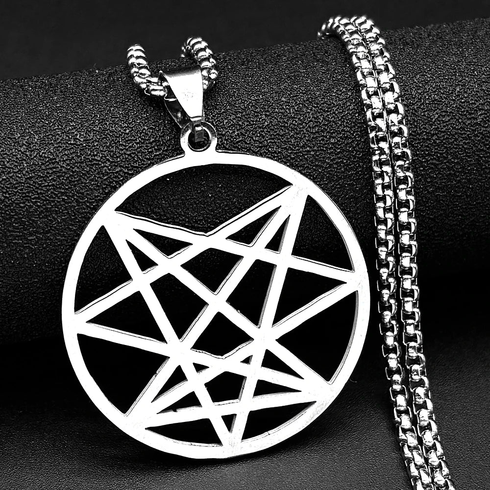 Nine Angles Satan Hidden Black Stainless Steel Pendant Necklace o9a Satan Onasigil Pin Patch Long Necklace Jewelry N7094S03