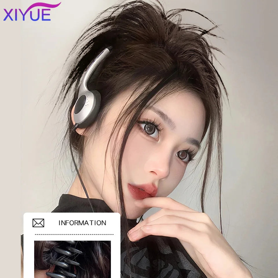 XIYUE Synthetic Messy Hair Bun Tousled Hairpiece Elastic Band Chignon Curly Scrunchie Updo Cover Hair Tail for Women Pink - AMULET RING STORE