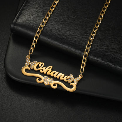 Atoztide Personalized Custom Name Necklace Zircon Heart Stainless Steel for Women Men Pendant Link Chain Birthday Jewelry Gift