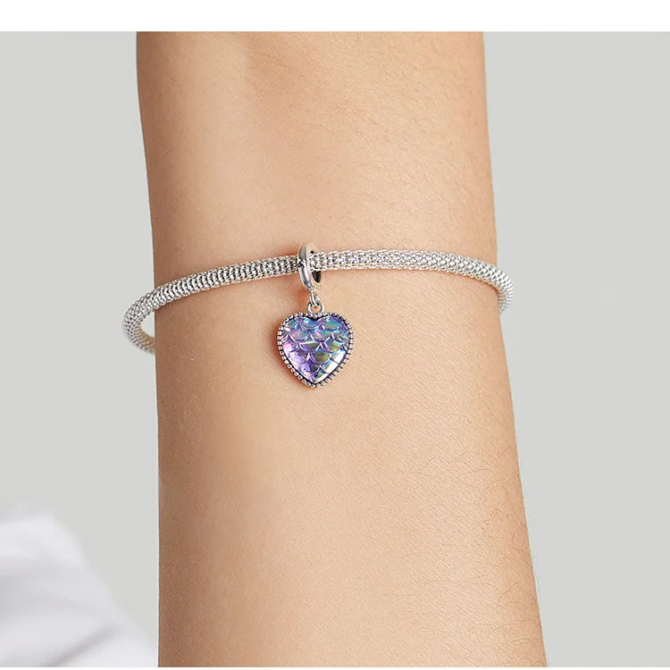 BISAER 925 Sterling Silver Charm Ocean Style Fish Dolphin Mermaid Shell Blue CZ Bead For Necklace&Bracelet DIY Fine Jewelry Gift - AMULET RING STORE