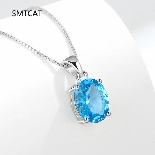 Oval 2.22ct Garnet Citrine Sky Blue Topaz Amethyst Pendant Necklace Colar Prata 925 Sterling Silver Colorful Birthstone Jewelry