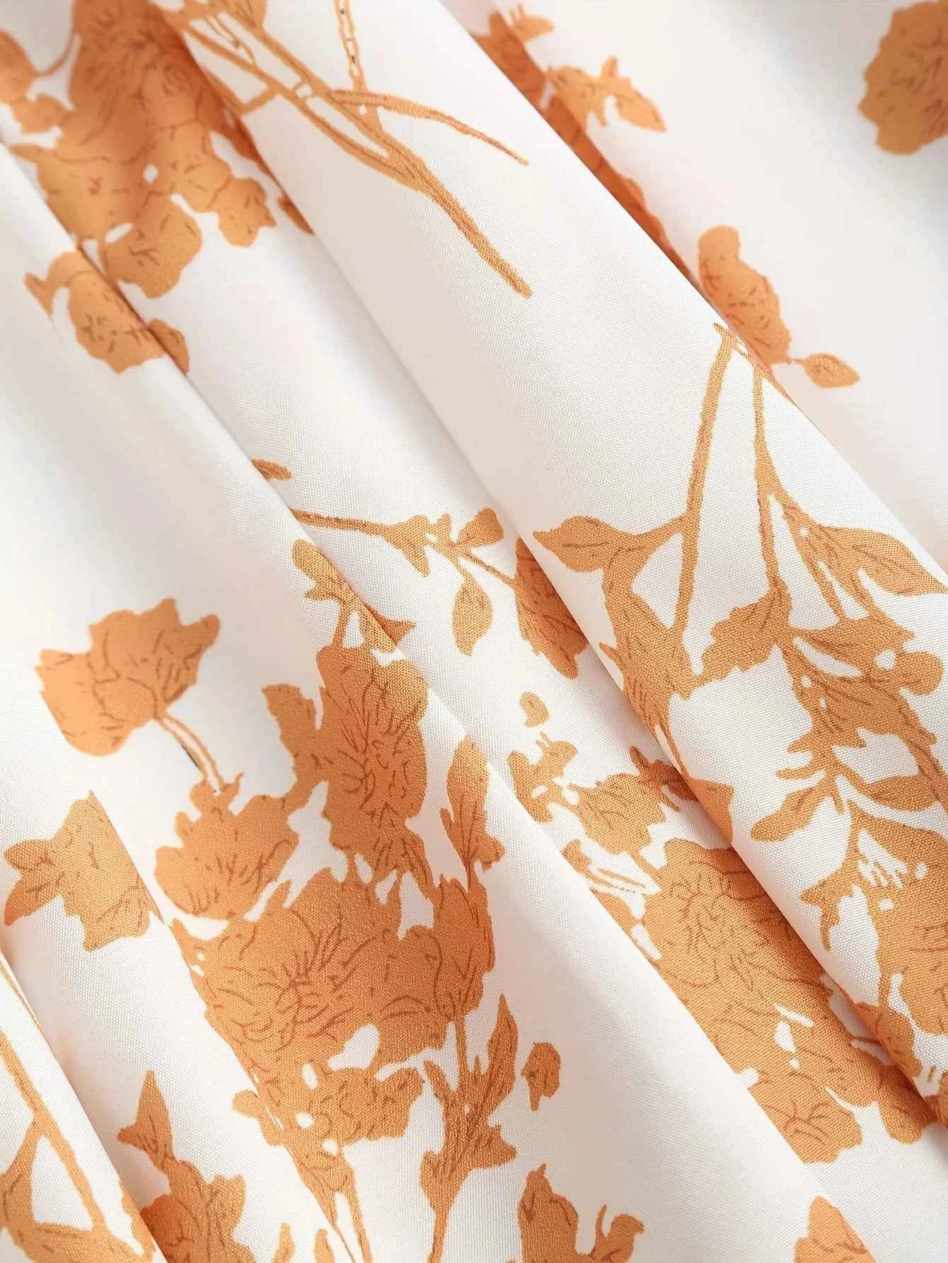 2024 European and American fashion plus size women's new flower print A-line skirt bow tie slit dress