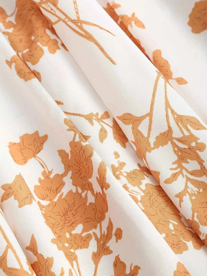 2024 European and American fashion plus size women's new flower print A-line skirt bow tie slit dress