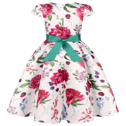 2025 Transnational Girls' Dress Children's Princess Dress Retro Print Formal Dress Holiday Hostess Dress Hot Sale